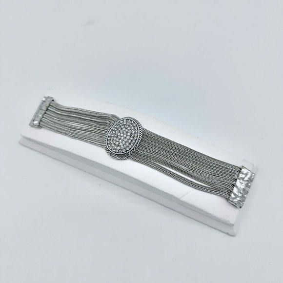 Silvertone Metal Statement Bracelet with Metallic Closure 7" - Picture 3 of 3
